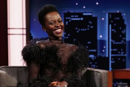 Wardrobe Breakdown: Lupita Nyong’o Black Feather Bodysuit On Jimmy Kimmel